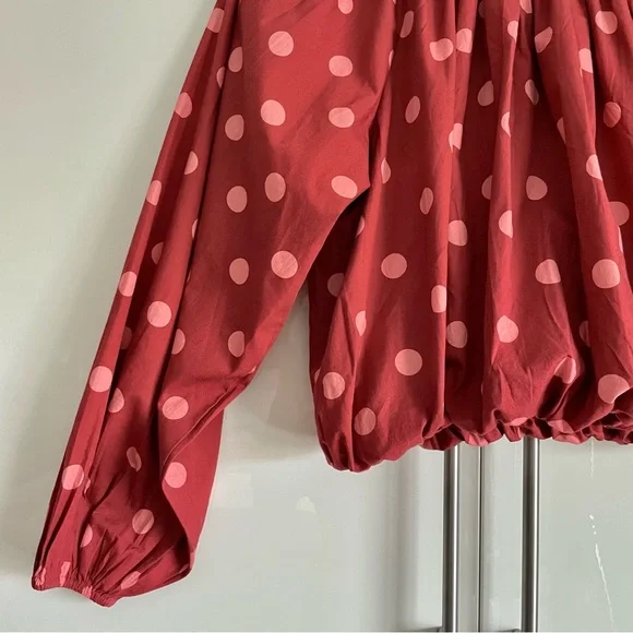Anthropologie Maeve Poplin Bubble Up Blouse In Red Polka Dot Size XS NWT - Picture 7 of 12